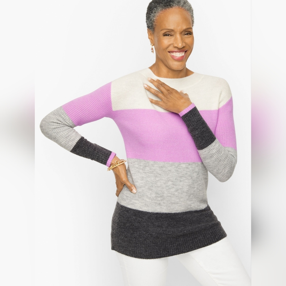 Talbots Brand | Women's Multicolored PINK/WHITE/GREY Stripe Sweater Size Large